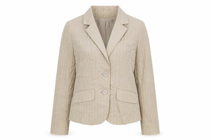 H&M Womens Beige Striped Cotton Jacket Suit Jacket Size 6