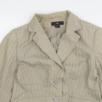 H&M Womens Beige Striped Cotton Jacket Suit Jacket Size 6