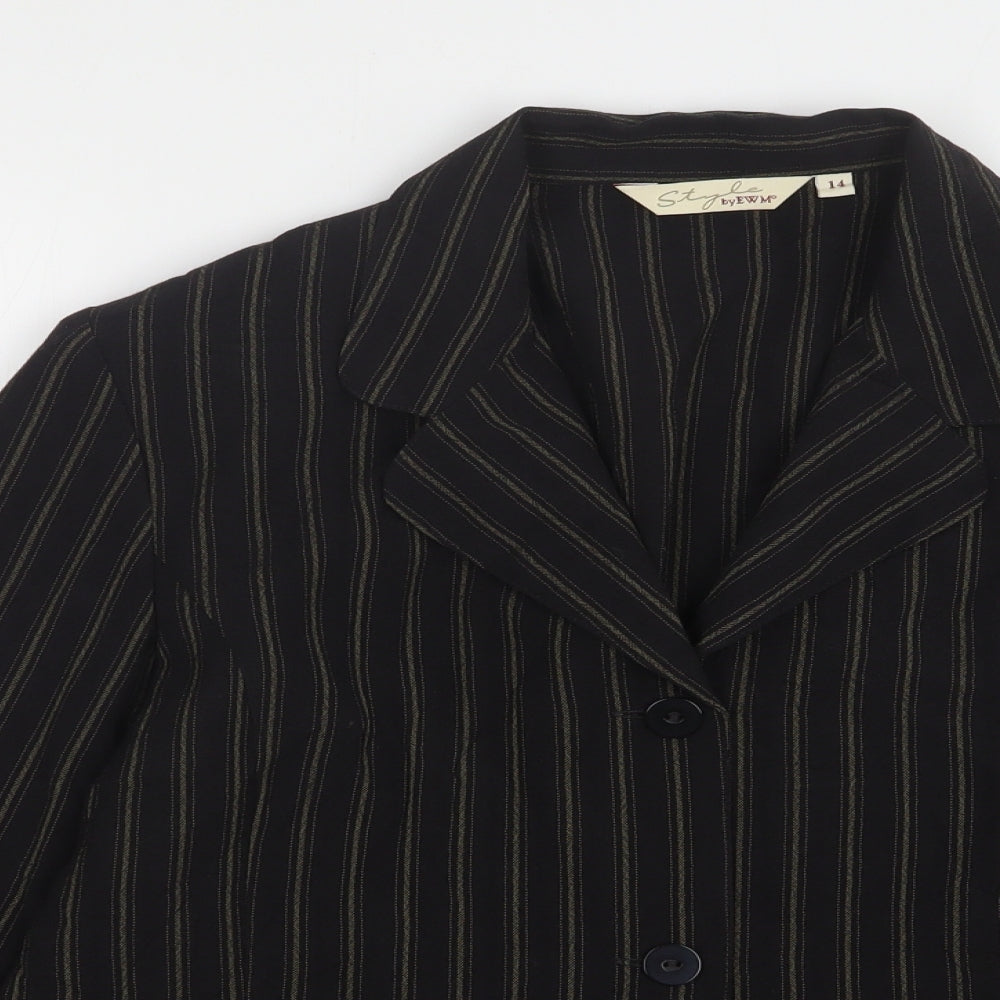 EWM Womens Brown Striped Polyester Jacket Suit Jacket Size 14