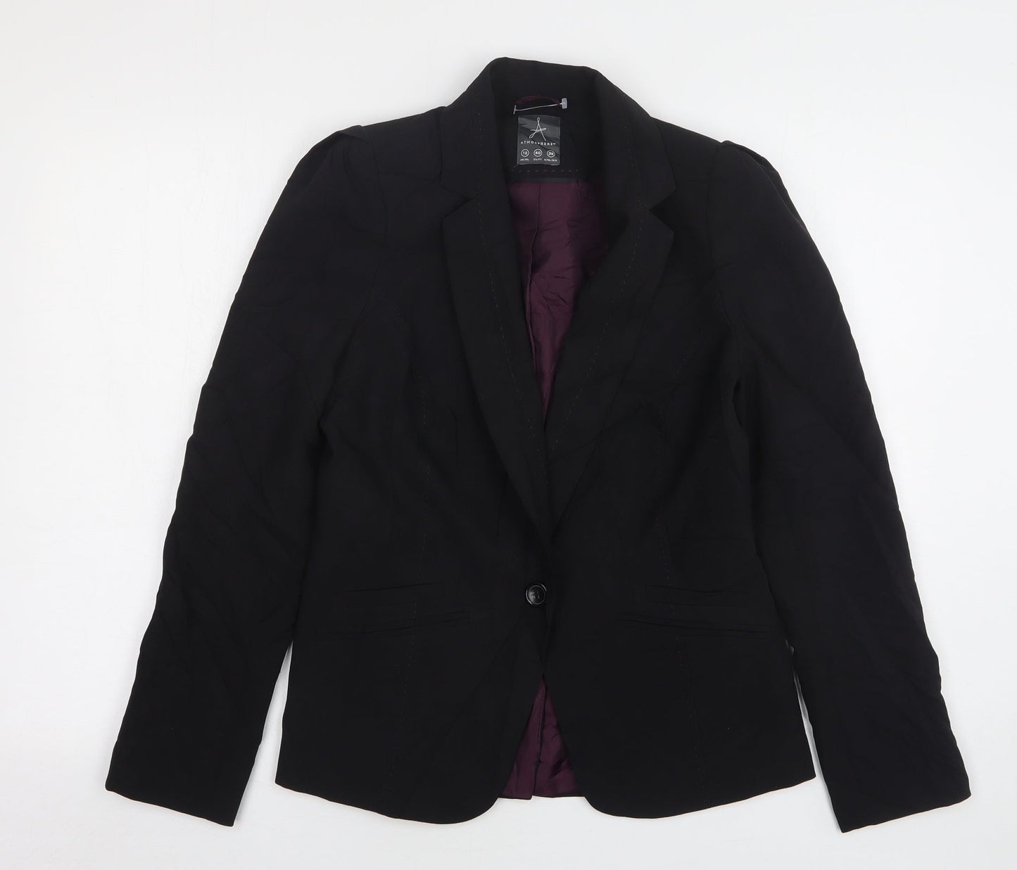 Atmosphere Womens Black  Polyester Jacket Sport Coat Size 12