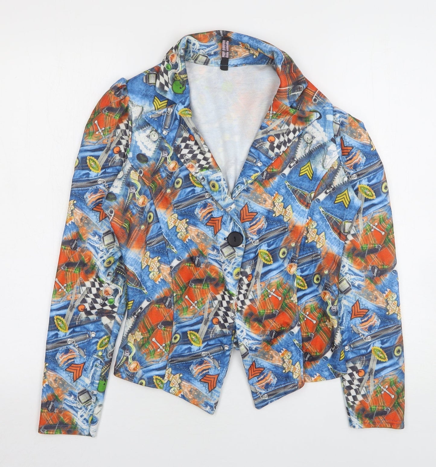 Figa Womens Multicoloured Geometric Polyester Jacket Blazer Size 10