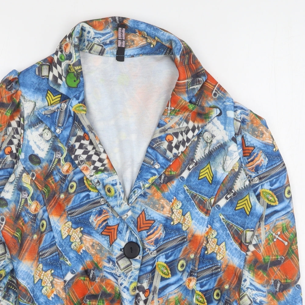 Figa Womens Multicoloured Geometric Polyester Jacket Blazer Size 10