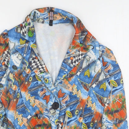 Figa Womens Multicoloured Geometric Polyester Jacket Blazer Size 10