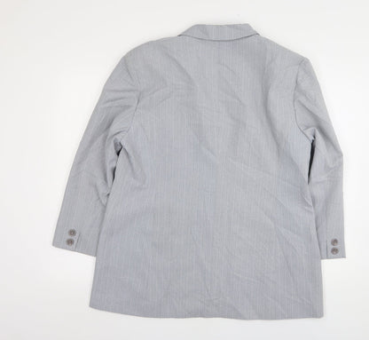 CLC  Womens Grey Striped Polyester Jacket Suit Jacket Size 16