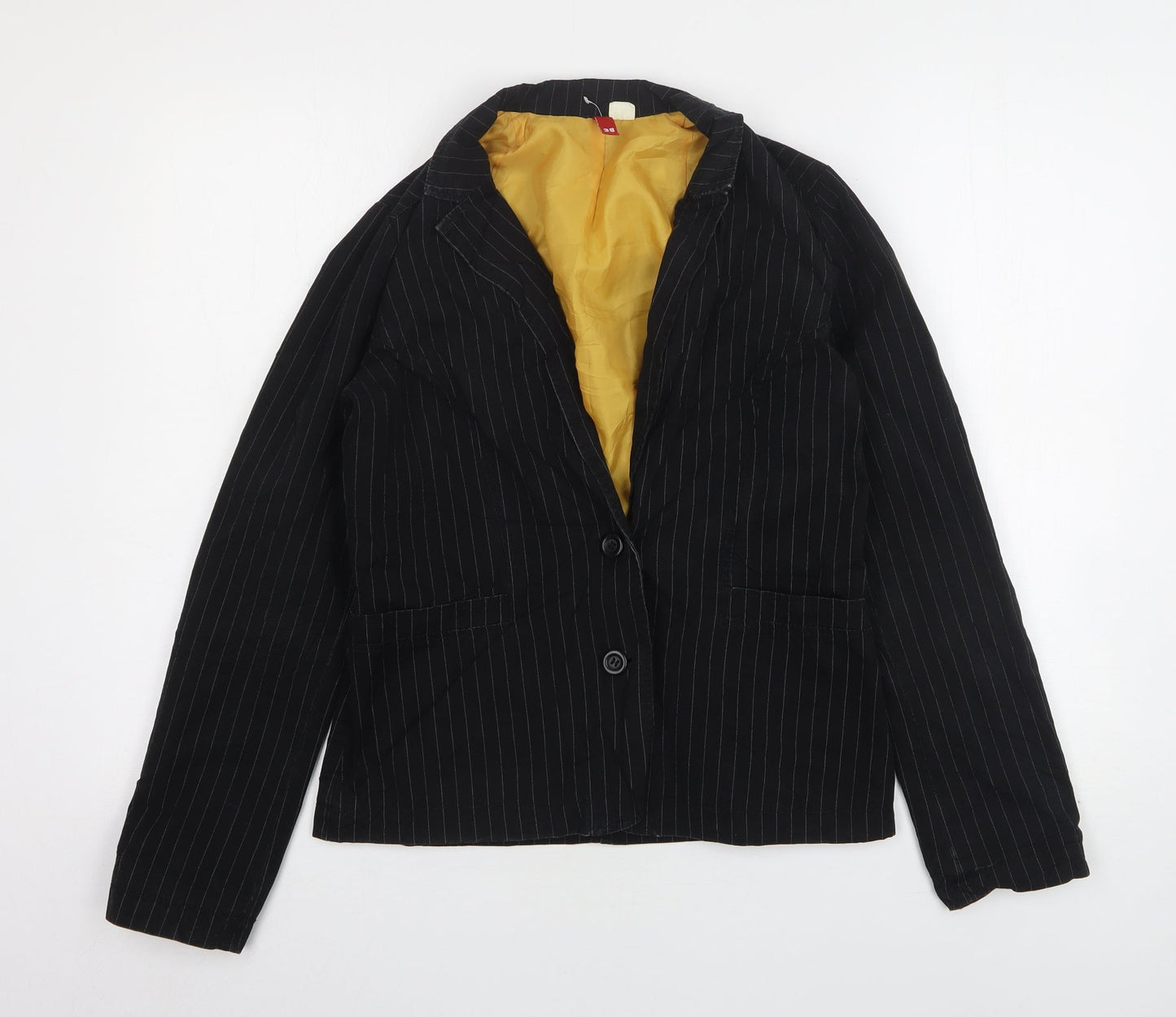 H&M Womens Black Striped Cotton Jacket Suit Jacket Size 10