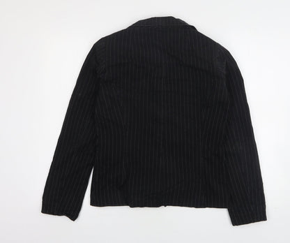 H&M Womens Black Striped Cotton Jacket Suit Jacket Size 10