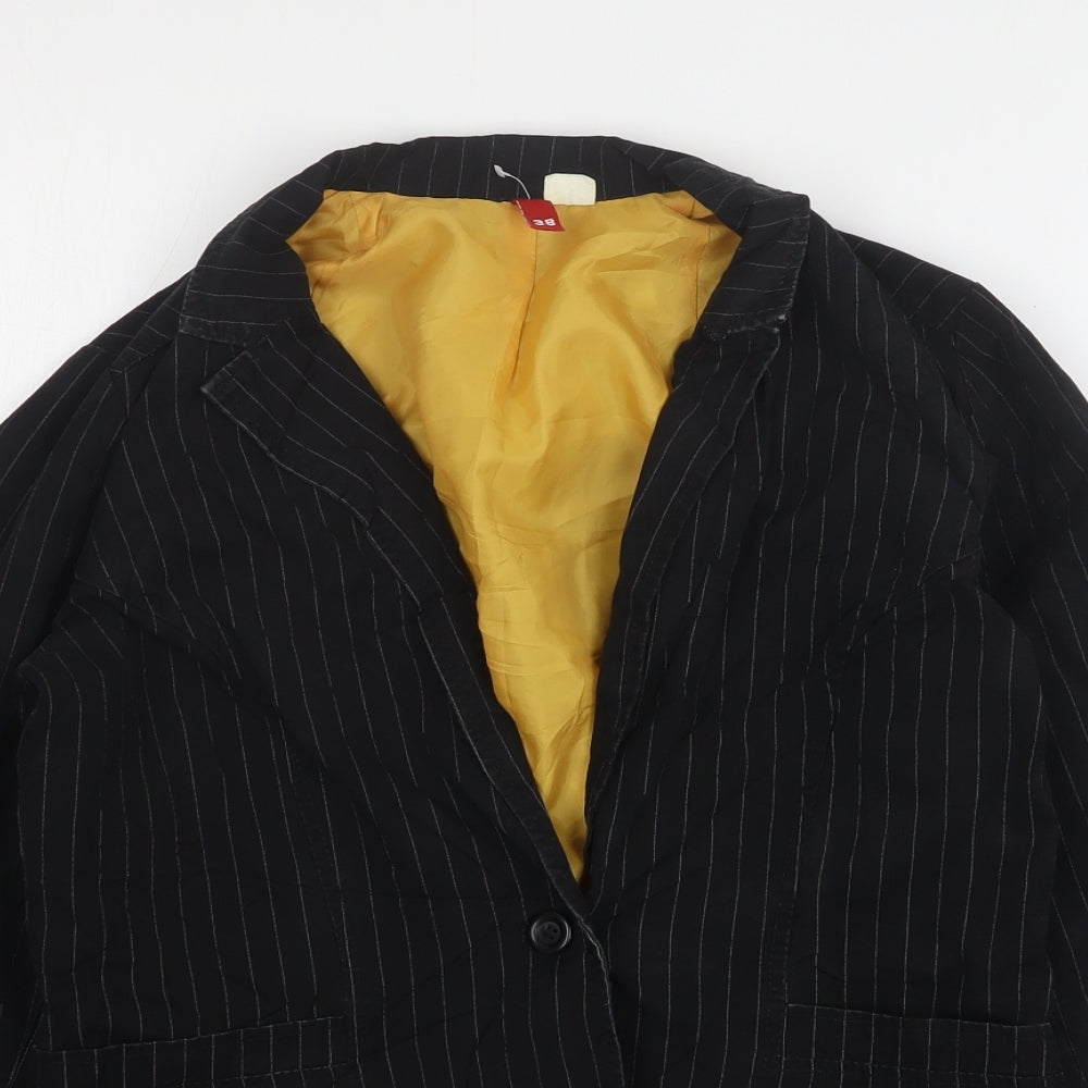 H&M Womens Black Striped Cotton Jacket Suit Jacket Size 10