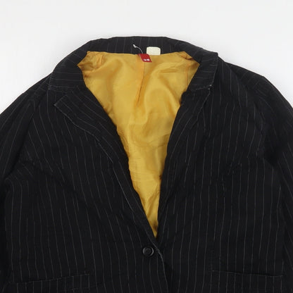 H&M Womens Black Striped Cotton Jacket Suit Jacket Size 10