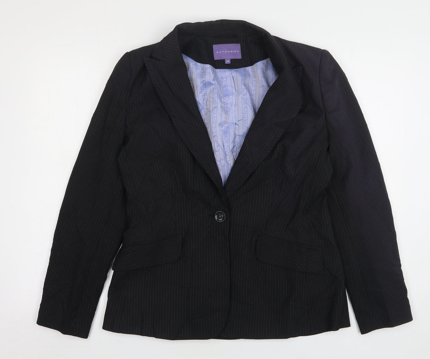 Autonomy Womens Black Striped Polyester Jacket Suit Jacket Size 14