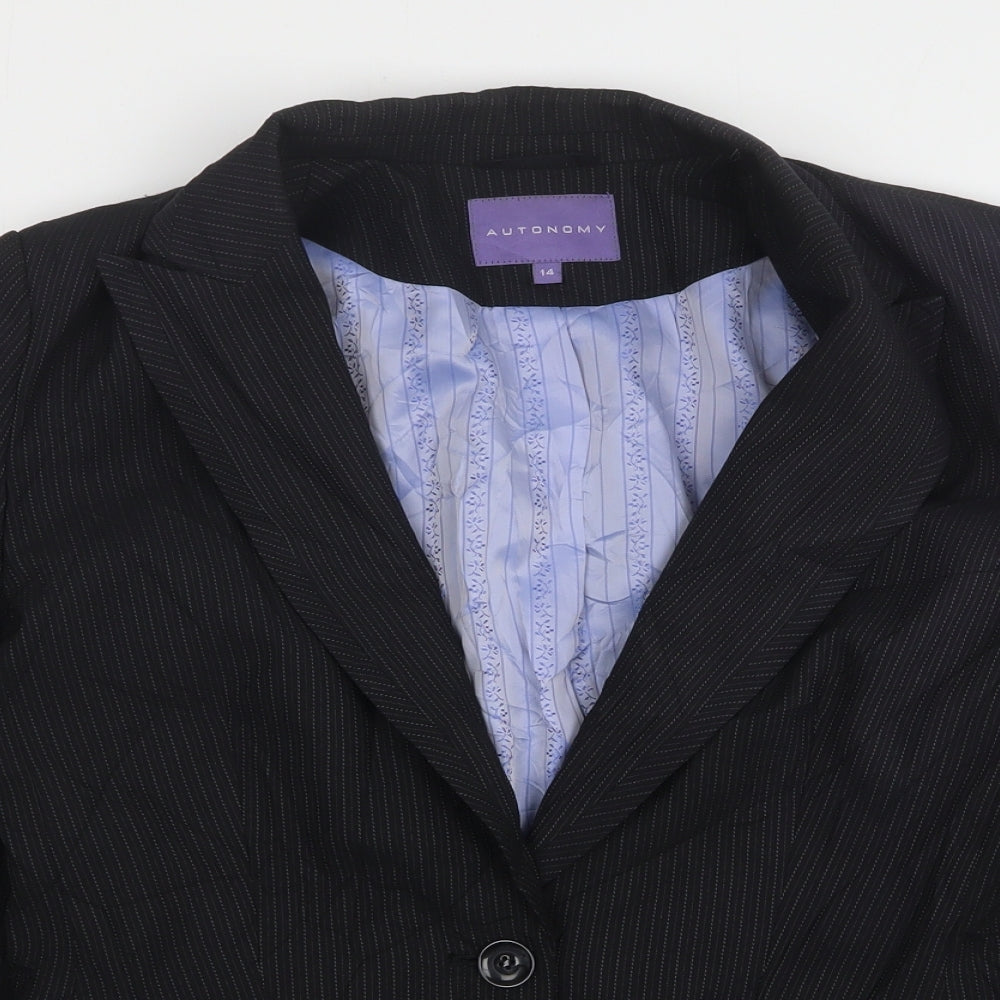 Autonomy Womens Black Striped Polyester Jacket Suit Jacket Size 14