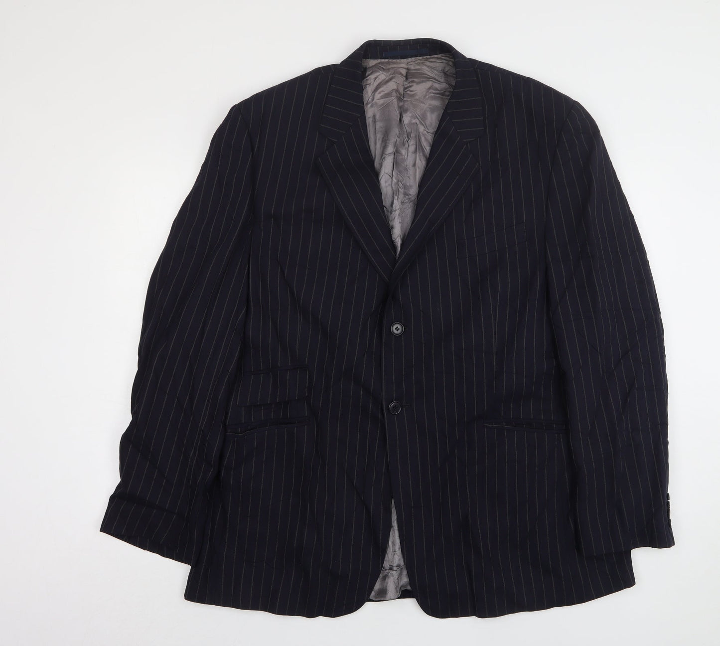 F&F Mens Blue Striped Polyester Jacket Suit Jacket Size 46