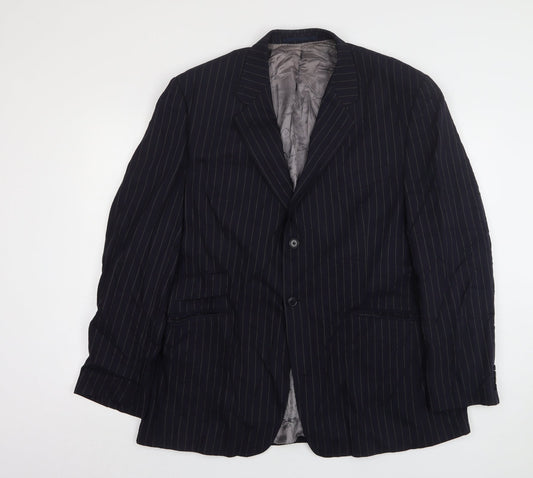 F&F Mens Blue Striped Polyester Jacket Suit Jacket Size 46