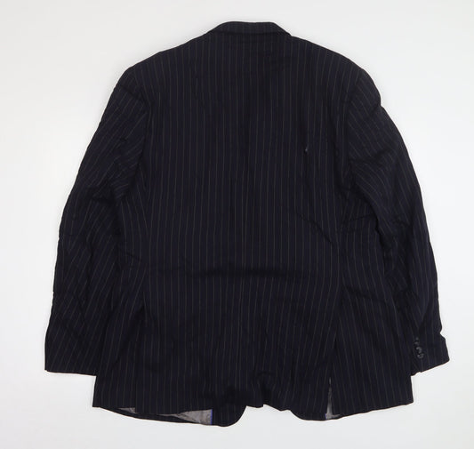 F&F Mens Blue Striped Polyester Jacket Suit Jacket Size 46