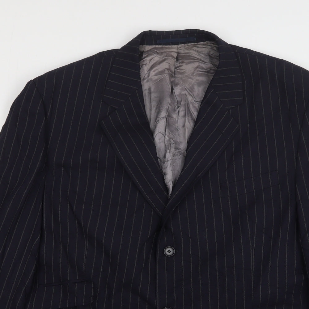 F&F Mens Blue Striped Polyester Jacket Suit Jacket Size 46