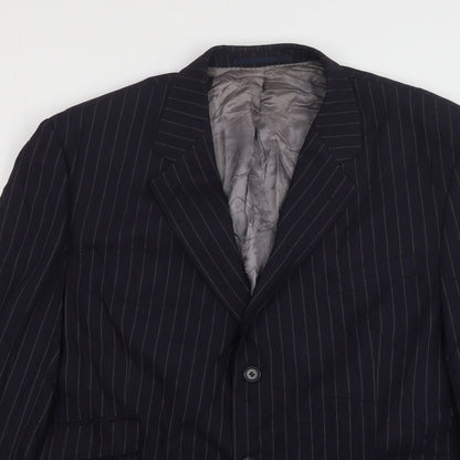 F&F Mens Blue Striped Polyester Jacket Suit Jacket Size 46