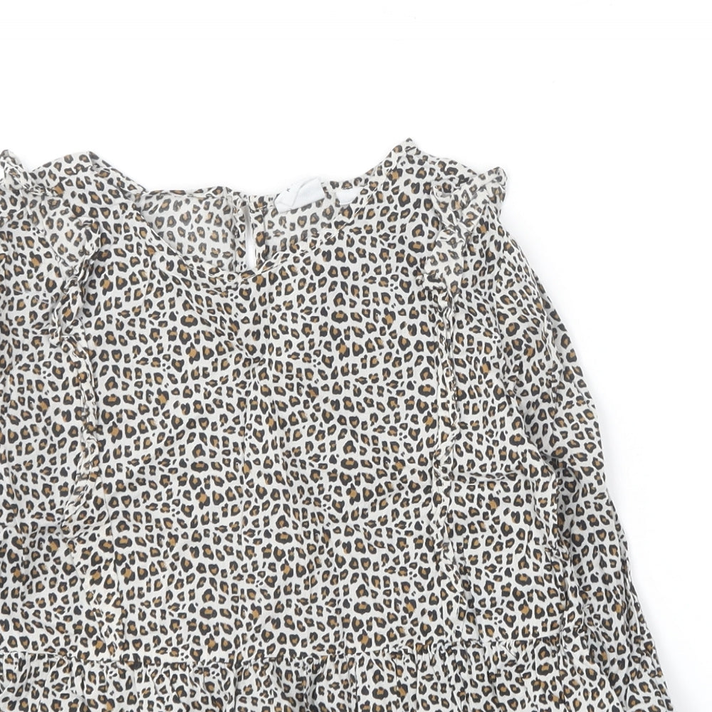 Gap Girls Multicoloured Animal Print Cotton Basic Blouse Size S Round Neck