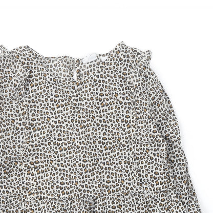Gap Girls Multicoloured Animal Print Cotton Basic Blouse Size S Round Neck