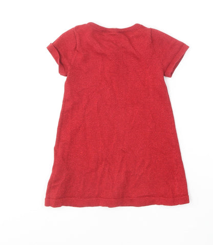 H&M Girls Red  Cotton A-Line  Size 2-3 Years  Round Neck