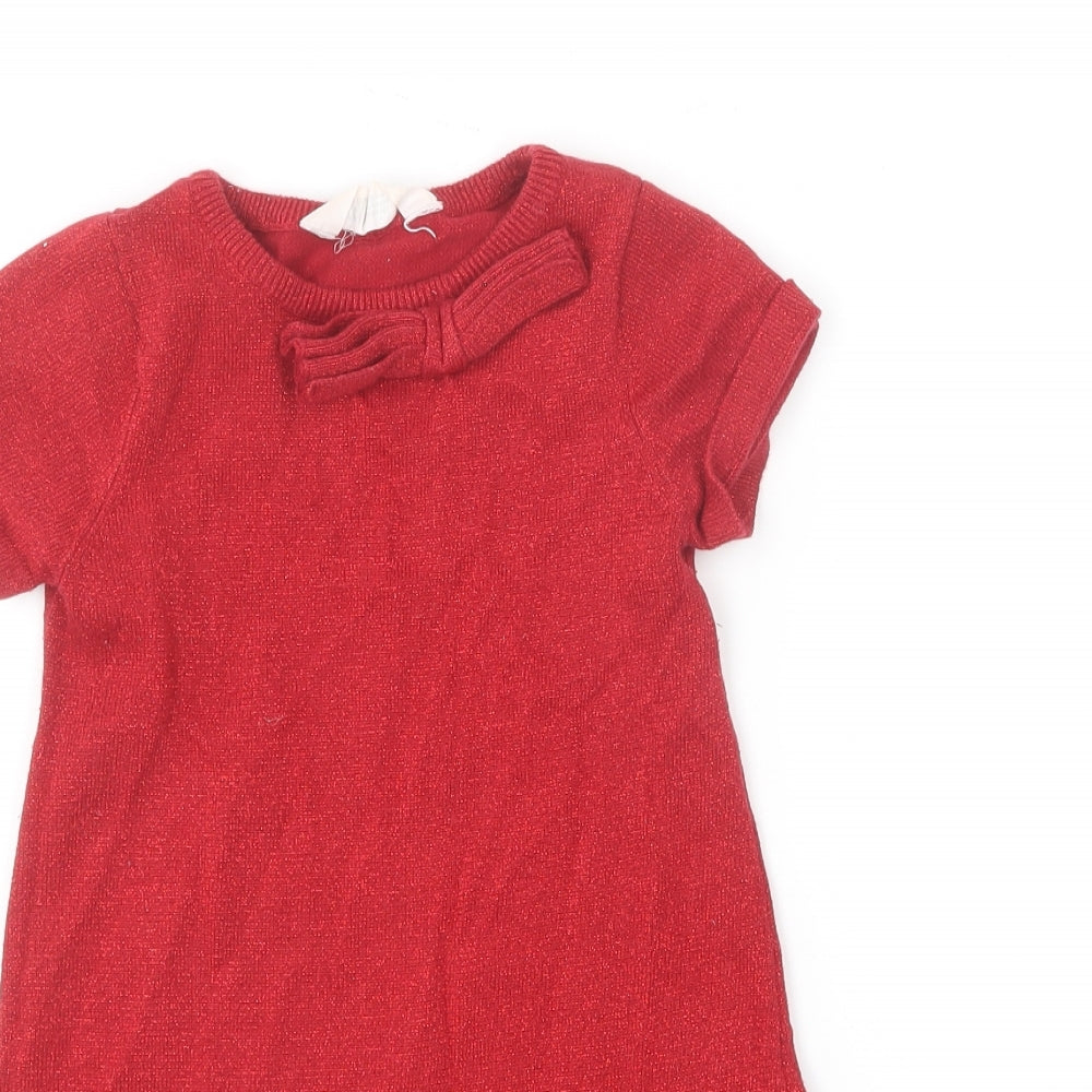 H&M Girls Red  Cotton A-Line  Size 2-3 Years  Round Neck