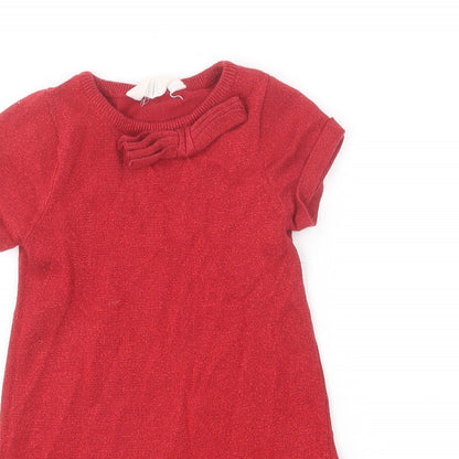 H&M Girls Red  Cotton A-Line  Size 2-3 Years  Round Neck