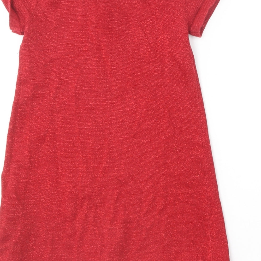 H&M Girls Red  Cotton A-Line  Size 2-3 Years  Round Neck