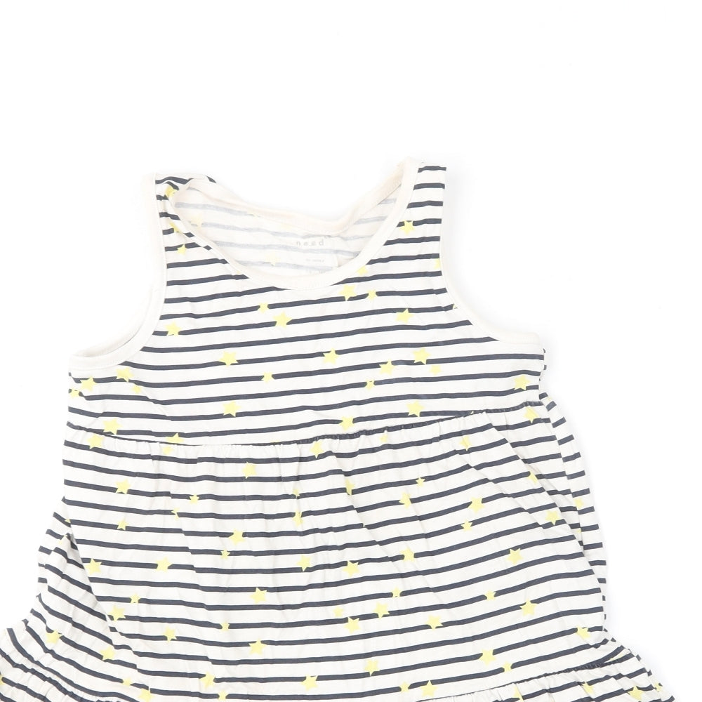 name it  Girls Blue Striped Cotton Shift  Size 7 Years  Round Neck  - Star