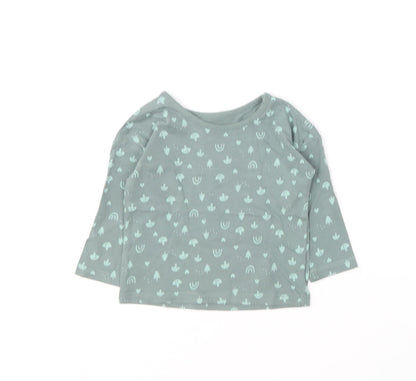 George Baby Green Geometric Cotton Basic T-Shirt Size 6-9 Months Round Neck
