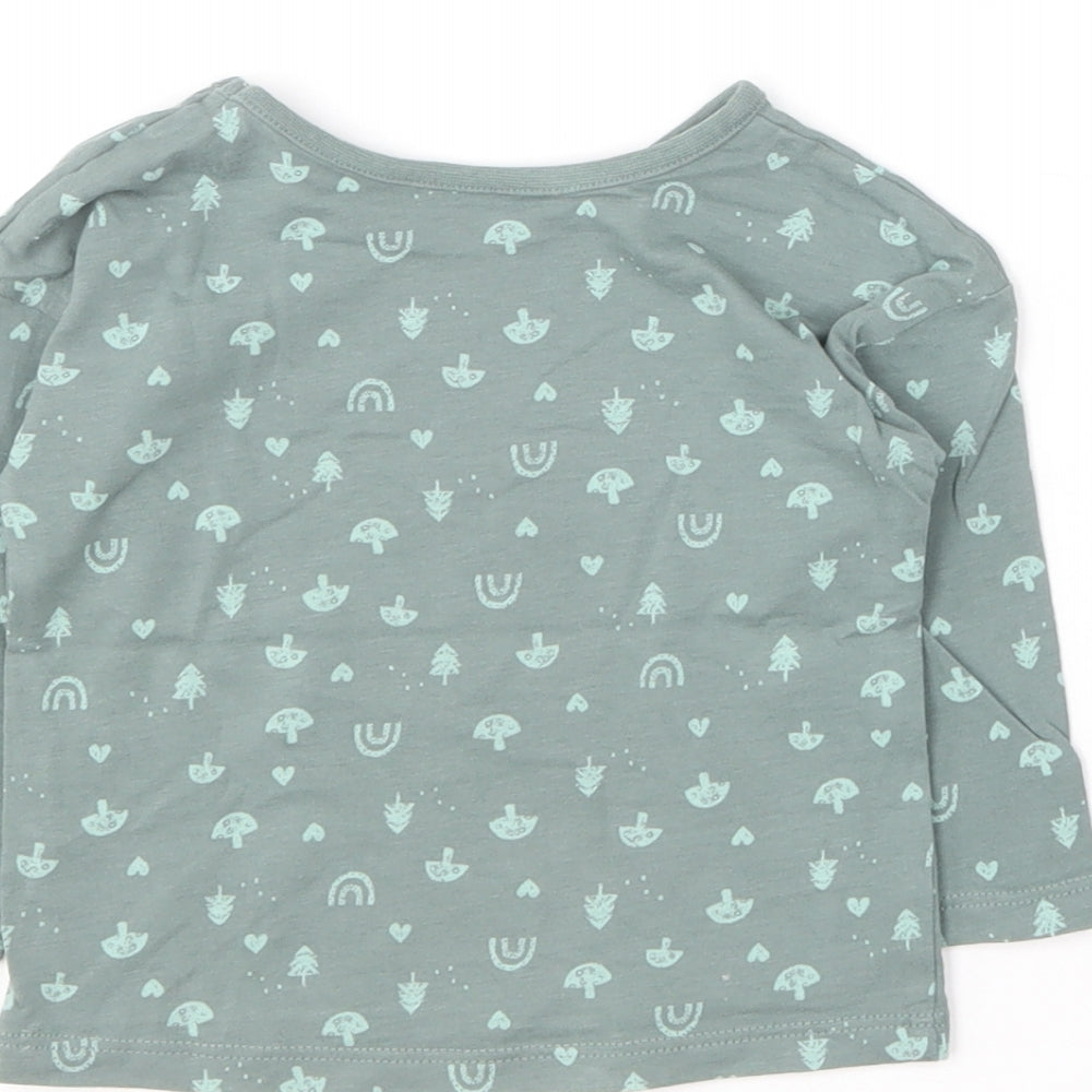 George Baby Green Geometric Cotton Basic T-Shirt Size 6-9 Months Round Neck
