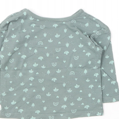George Baby Green Geometric Cotton Basic T-Shirt Size 6-9 Months Round Neck