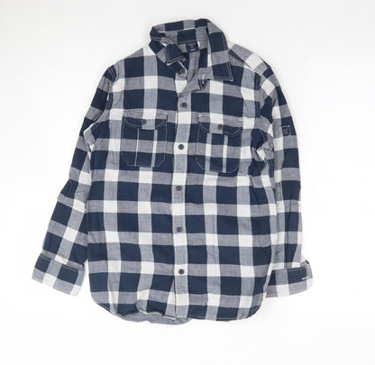 Gap  Boys Blue Check 100% Cotton Jersey Button-Up Size L Collared Button