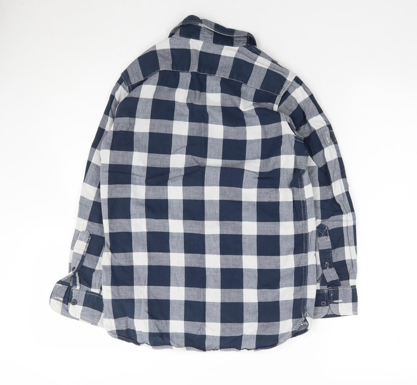 Gap  Boys Blue Check 100% Cotton Jersey Button-Up Size L Collared Button