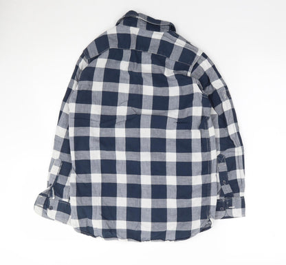 Gap  Boys Blue Check 100% Cotton Jersey Button-Up Size L Collared Button