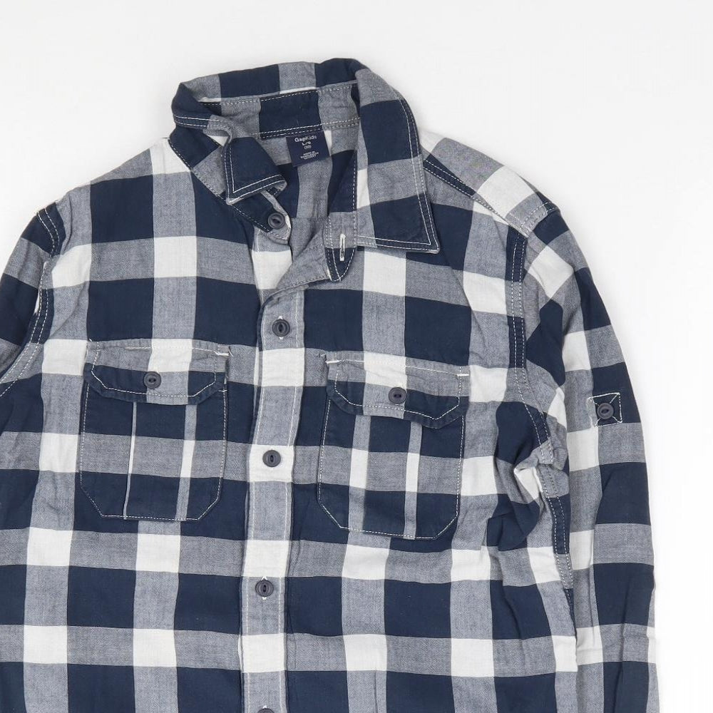 Gap  Boys Blue Check 100% Cotton Jersey Button-Up Size L Collared Button