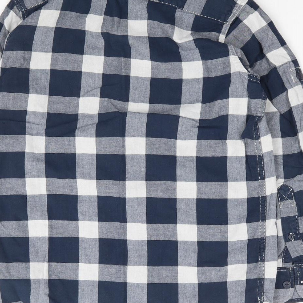 Gap  Boys Blue Check 100% Cotton Jersey Button-Up Size L Collared Button