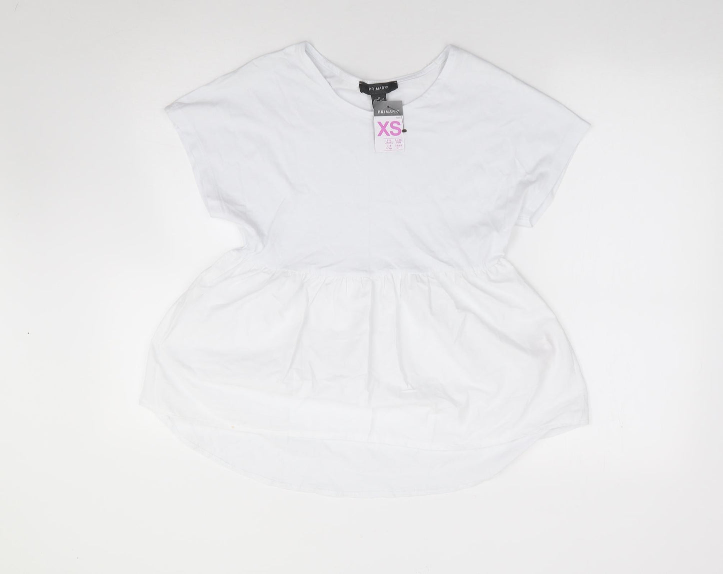 Primark  Womens Ivory  100% Cotton Jersey T-Shirt Size XS Round Neck