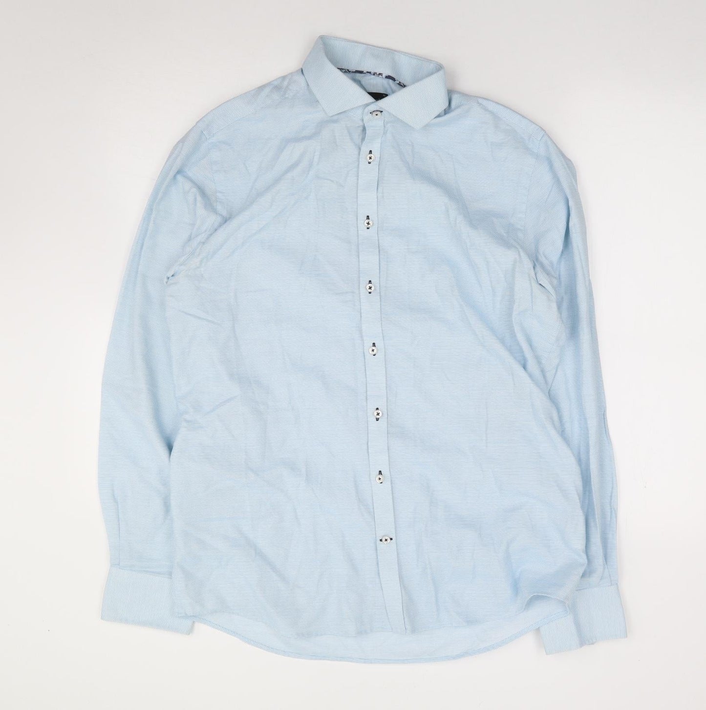 Mens UK Size 42 Bruun & Stengade Blue  Button-Up Long Sleeve Casual Shirt