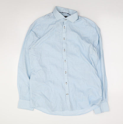 Mens UK Size 42 Bruun & Stengade Blue  Button-Up Long Sleeve Casual Shirt