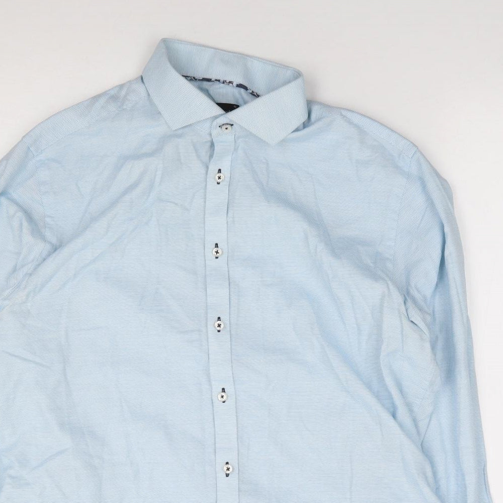 Mens UK Size 42 Bruun & Stengade Blue  Button-Up Long Sleeve Casual Shirt