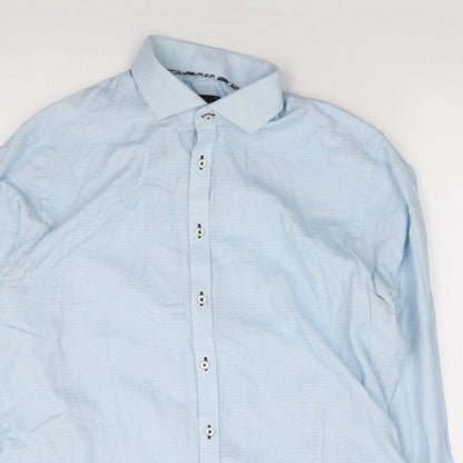Mens UK Size 42 Bruun & Stengade Blue  Button-Up Long Sleeve Casual Shirt