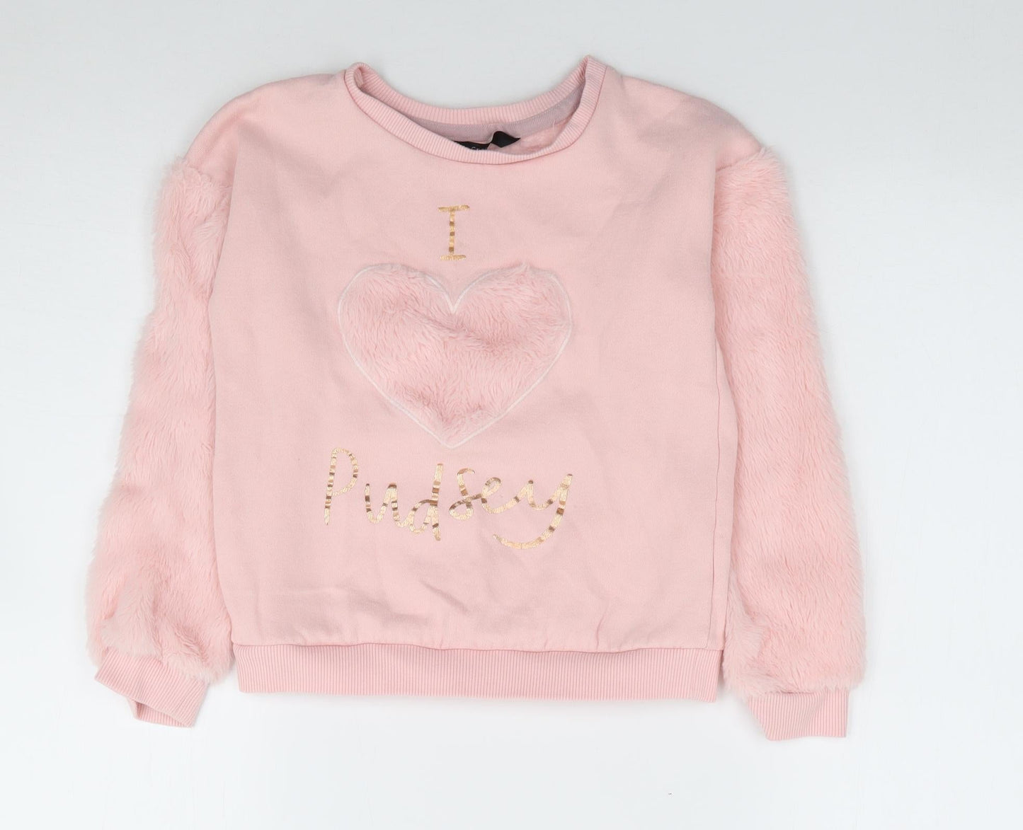 George Girls Pink  Cotton Pullover Sweatshirt Size 7-8 Years  Pullover - Pudsey, Fluffy