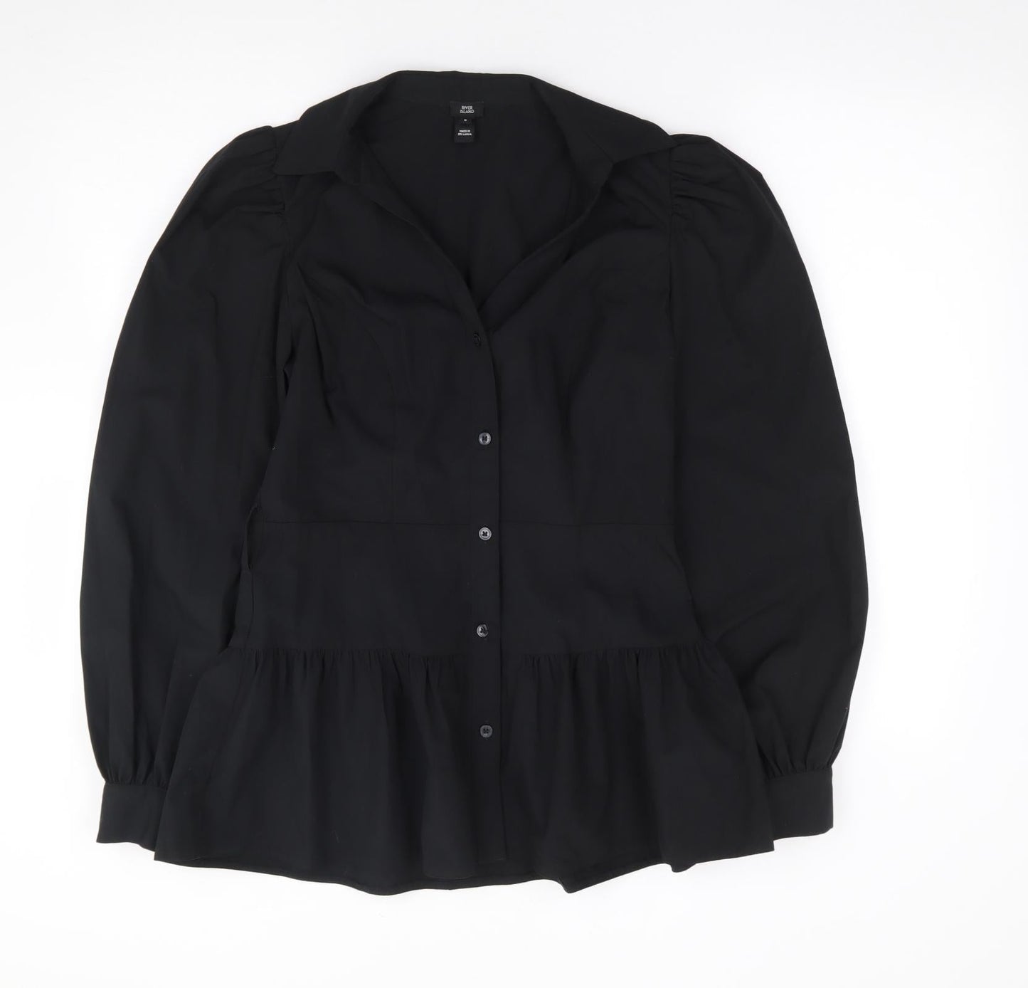Womens UK Size 8 River Island Black Jersey Button-Up