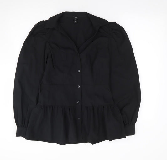 Womens UK Size 8 River Island Black Jersey Button-Up