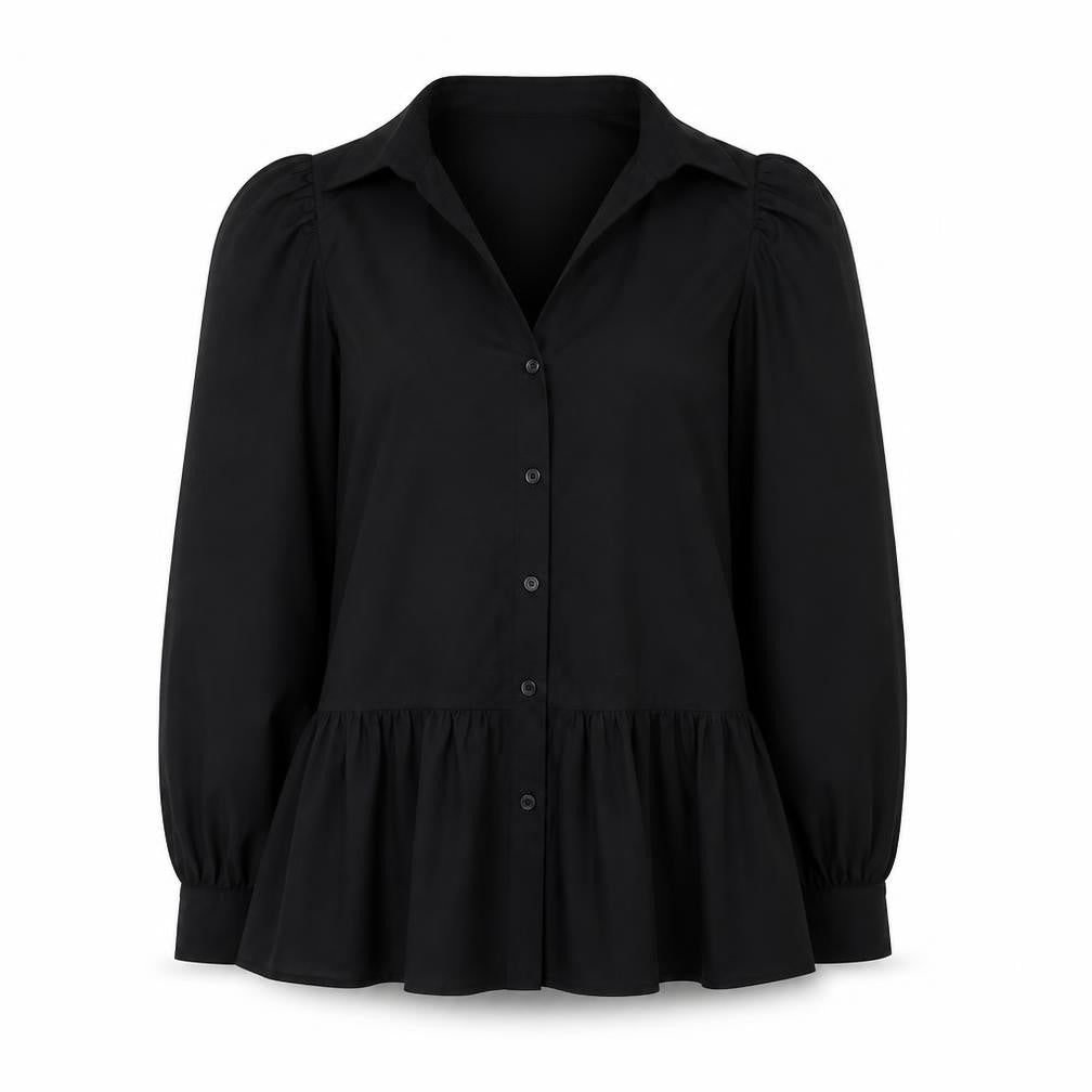 Womens UK Size 8 River Island Black Jersey Button-Up