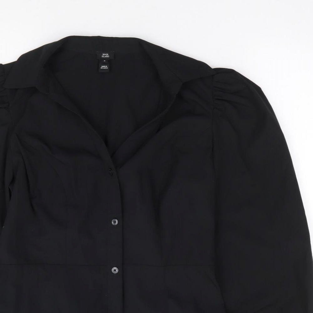 Womens UK Size 8 River Island Black Jersey Button-Up