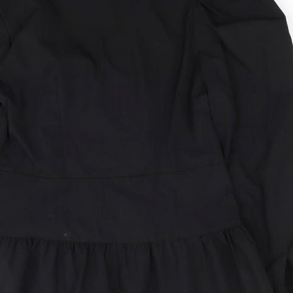 Womens UK Size 8 River Island Black Jersey Button-Up