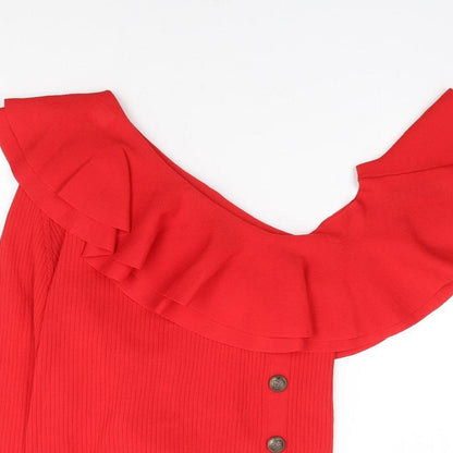 Michelle Keegan Womens Red Scoop Neck  Viscose Pullover Jumper Size 10