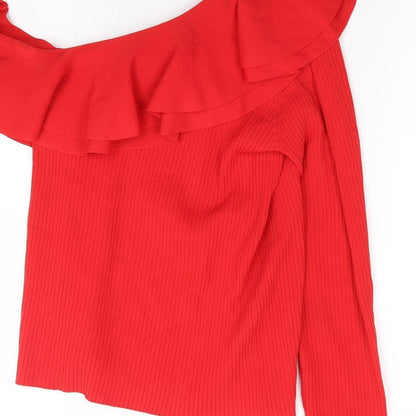 Michelle Keegan Womens Red Scoop Neck  Viscose Pullover Jumper Size 10