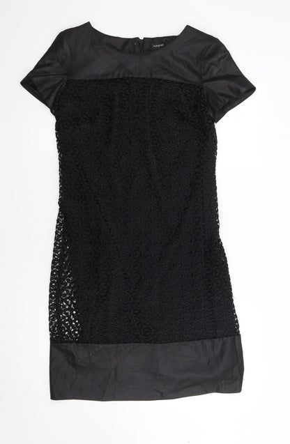 Marks and Spencer Womens Black Floral Polyester A-Line  Size 12  Round Neck Zip
