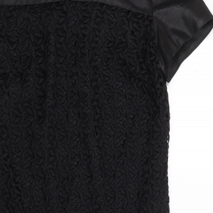 Marks and Spencer Womens Black Floral Polyester A-Line  Size 12  Round Neck Zip