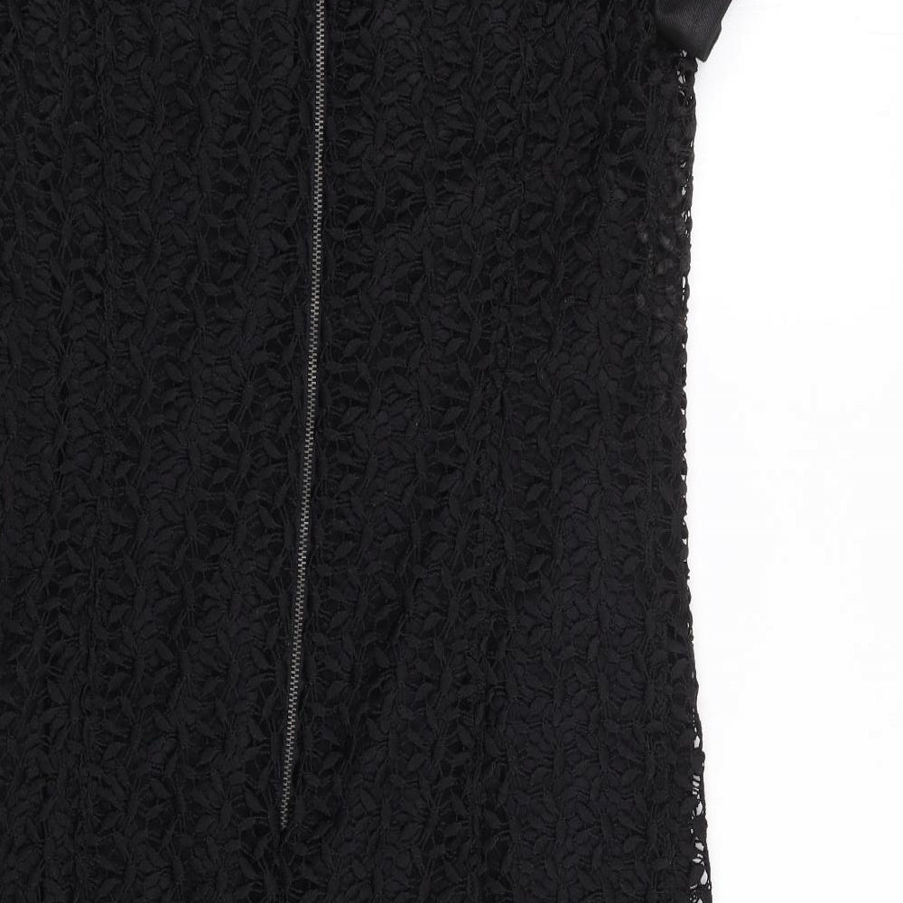 Marks and Spencer Womens Black Floral Polyester A-Line  Size 12  Round Neck Zip